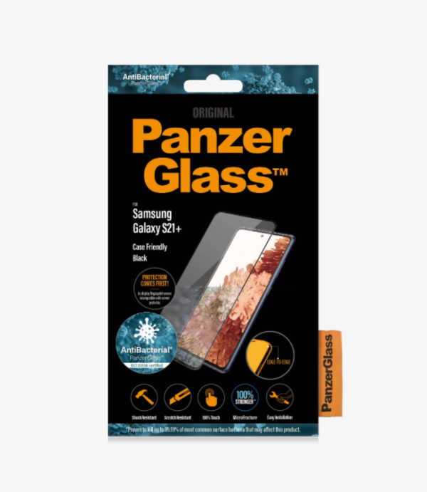 PanzerGlass Samsung, Galaxy S21+ Series, Antibacterial glass, Black, Antifingerprint screen protector, Case Friendly - Image 2