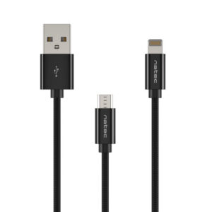 Natec USB-A to Micro USB, Lightning 1 m, Black