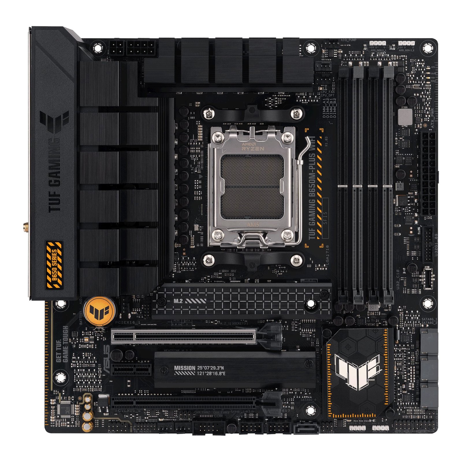 Asus TUF GAMING B650M-PLUS WIFI Processor family AMD, Processor socket AM5, DDR5 DIMM, Memory slots 4, Supported hard disk drive interfaces SATA, M.2, Number of SATA connectors 4, Chipset AMD B650, micro-ATX