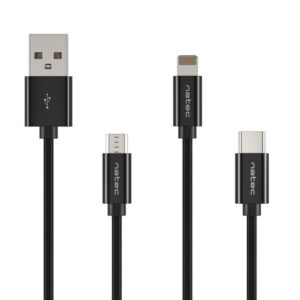 Natec USB-A to Micro USB, Lightning, USB-C 1 m, Black