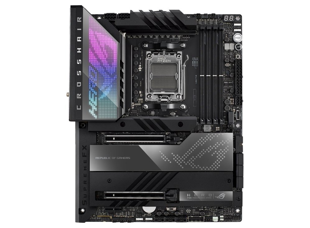 Asus ROG CROSSHAIR X670E HERO Processor family AMD, Processor socket AM5, DDR5 DIMM, Memory slots 4, Supported hard disk drive interfaces SATA, M.2, Number of SATA connectors 6, Chipset AMD X670, ATX