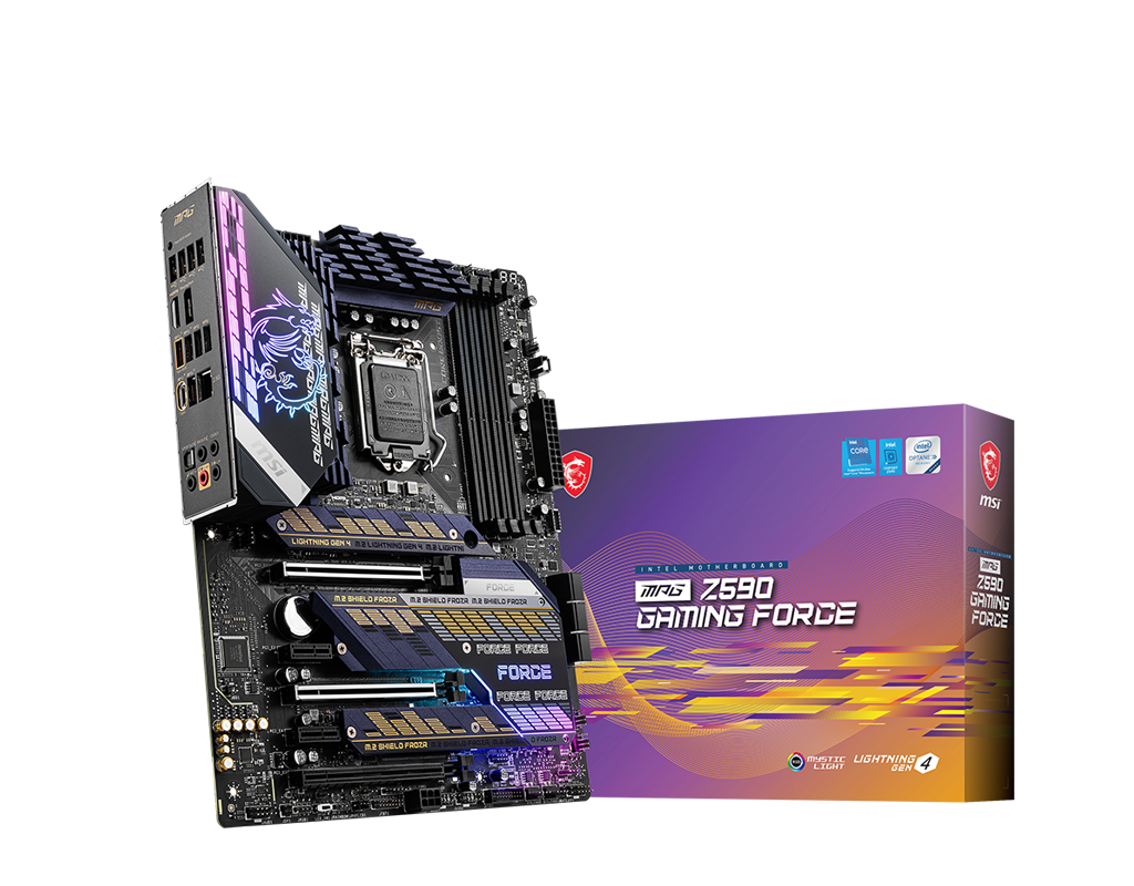 MSI MPG Z590 GAMING FORCE Processor family Intel, Processor socket LGA1200, DDR4 DIMM, Memory slots 4, Supported hard disk drive interfaces SATA, M.2, Number of SATA connectors 6, Chipset Intel Z590, ATX - Image 2