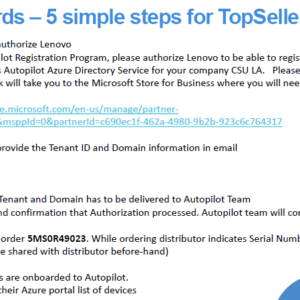 Lenovo Microsoft Autopilot PKID registration (Remote configuration) for Top sellers...