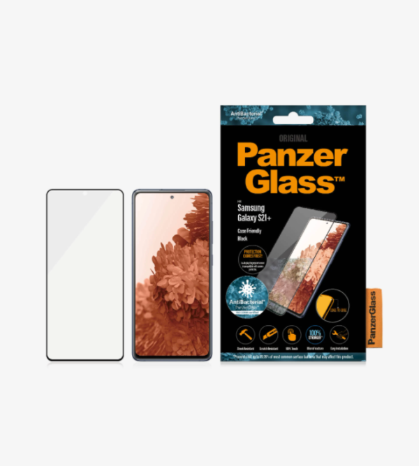 PanzerGlass Samsung, Galaxy S21+ Series, Antibacterial glass, Black, Antifingerprint screen protector, Case Friendly - Image 3