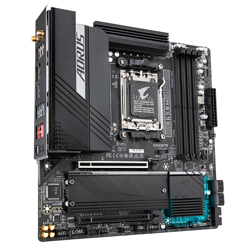 Gigabyte B650M AORUS ELITE AX 1.0 M/B Processor family AMD, Processor socket AM5, DDR5 DIMM, Memory slots 4, Supported hard disk drive interfaces SATA, M.2, Number of SATA connectors 4, Chipset AMD B650, Micro ATX - Image 4