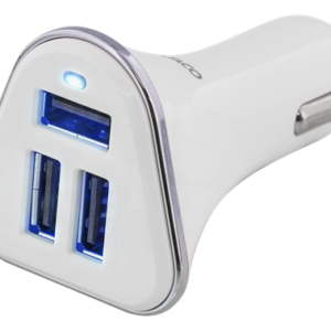 DELTACO Car Charger, 3xUSB Type-A, 5.2A, White